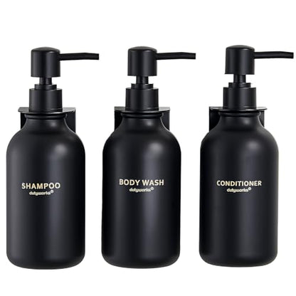 Shampoo and Conditioner Dispenser Set of 3, Matte Black | 16.9 oz Refillable Bottles, No-Drill Wall Mount, Includes 27 Labels, For Bathrooms, Hotels and Airbnbs - color: Matte Black Bottle + Black Pump