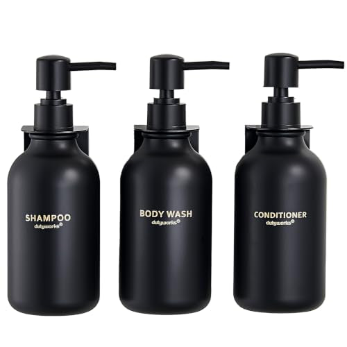 Shampoo and Conditioner Dispenser Set of 3, Matte Black | 16.9 oz Refillable Bottles, No-Drill Wall Mount, Includes 27 Labels, For Bathrooms, Hotels and Airbnbs - color: Matte Black Bottle + Black Pump