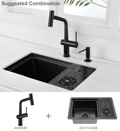 AS06MB Matte Black Bar Faucet or Prep Kitchen Sink Faucet with Pull Down Sprayer and Single Handle - color: Matte Black, style: Modern
