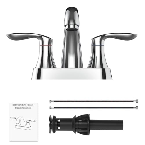 Bathroom Faucet, 4 Inch Bathroom Faucets for Sink 3 Hole, Centerset Bathroom Sink Faucet with Plastic Pop-Up Drain and cUPC Lead-Free Hose(Chrome) - color: Chrome, size: 4 inch 1 pack