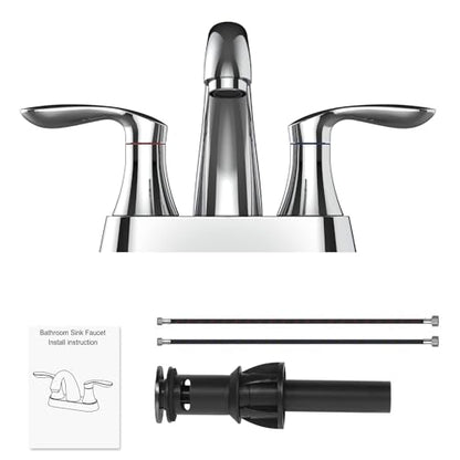 Bathroom Faucet, 4 Inch Bathroom Faucets for Sink 3 Hole, Centerset Bathroom Sink Faucet with Plastic Pop-Up Drain and cUPC Lead-Free Hose(Chrome) - color: Chrome, size: 4 inch 1 pack
