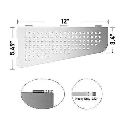 Corner Shower Shelf 12", 304 Stainless Steel Quadrilateral Shelf | Heavy Duty Recessed Bathroom Shelf, Brushed - color: Brushed
