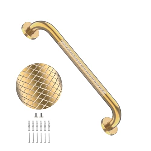20 Inch Brushed Gold Anti-Slip Shower Grab Bar, Stainless Steel Handrail | Stainless Steel Bathroom Grab Bars,Safety Rail,Shower Handrail Support, Handicap Elderly Balance Assist Handles-1.25"Diameter - color: Brushed Gold, size: 20inch-1 Pack