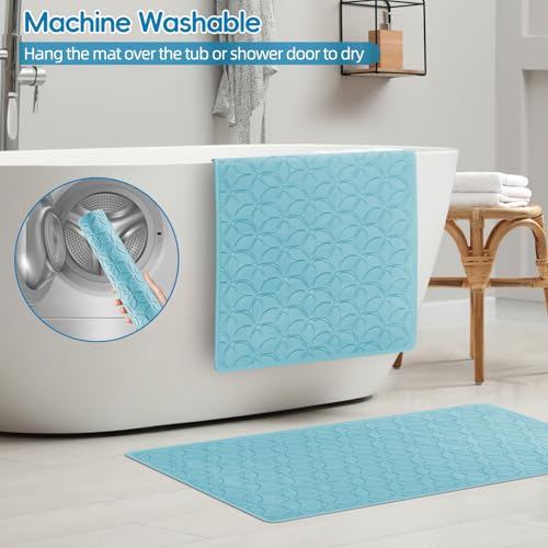 Non-Slip Rubber Bathtub Mat with Suction Cups, 16 × 28 Inch (Blue) | 100% Rubber, Leaf Texture. Vacuum Suction Cups. Soft on Touch. BPA/PVC-Free. Machine Wash. Safe For Bath, Shower, Pet Dogs. - color: Blue, size: 28" x 16" (Rectangular)