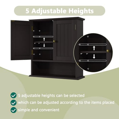 Smuxee Brown Bathroom Cabinet Wall Mounted, Small Medicine Cabinet with 2 Door Adjustable Shelves, Wall Cabinet Over Toilet for Laundry Room Kitchen - color: Brown Small