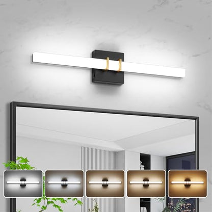 Modern Black and Brass Vanity Light Bar 24 Inch, 16W 5CCT Dimmable Bathroom Light Fixtures LED Wall Lighting Fixture - color: Black+Brass, size: 24 inch
