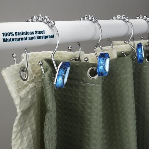 Shower Curtain Hooks Rings for Bathroom, 12PCS Double Hooks Glide Anti Rust Crystal Rhinestones Shower Curtain Rings Hangers for Shower Curtains, Clothing, Towels, etc. (Blue) - color: Blue