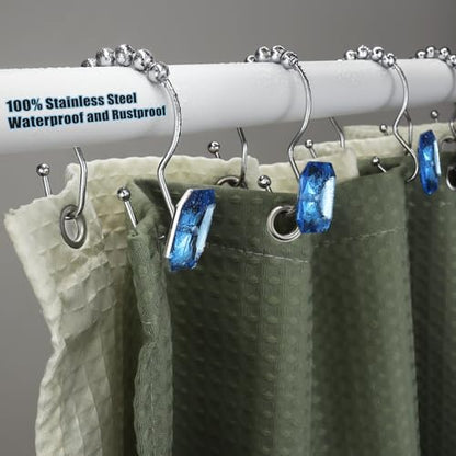 Shower Curtain Hooks Rings for Bathroom, 12PCS Double Hooks Glide Anti Rust Crystal Rhinestones Shower Curtain Rings Hangers for Shower Curtains, Clothing, Towels, etc. (Blue) - color: Blue