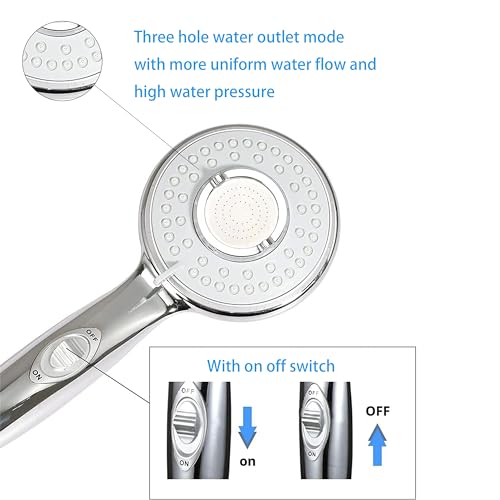 Handheld Shower Head with On/Off Switch - High Pressure 5 setting mode, Stainless Steel 6.5 ft extra long hose and Bathroom Kit Included, Universal Adapter Holder Mount for Wall,Chrome Finish