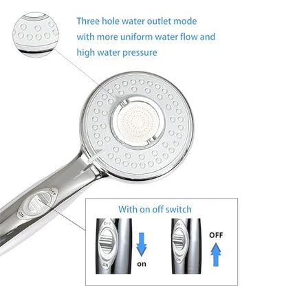 Handheld Shower Head with On/Off Switch - High Pressure 5 setting mode, Stainless Steel 6.5 ft extra long hose and Bathroom Kit Included, Universal Adapter Holder Mount for Wall,Chrome Finish