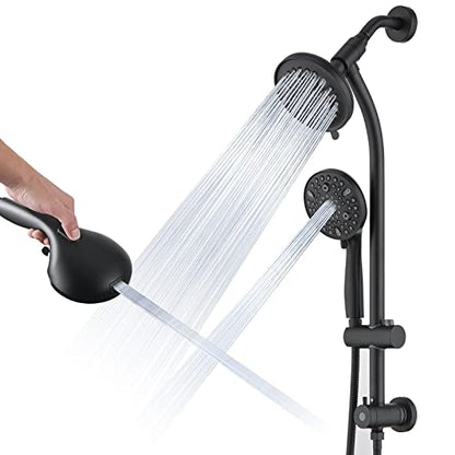 Modern Rainfall Shower Head with Handheld Shower Spray, 26-Inch Adjustable Height Slide Bar, High Pressure Dual Shower Head Combo, 3-Way Diverter for Easy Reach, 5-Foot Hose - Matte Black - color: Matte Black