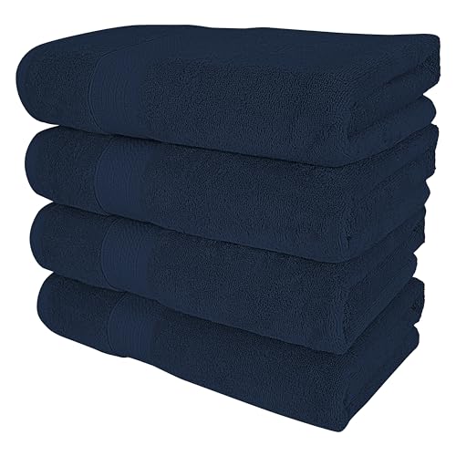 Kaufman - 4 Piece 100% Cotton Bath Towel Set | 54 x 30 in | 4 Luxury Bath Towels | Highly Absorbent & Quick Dry Towel | Thick & Soft Premium Bath Towels for Bathroom - color: Navy, size: 4 Bath Towels