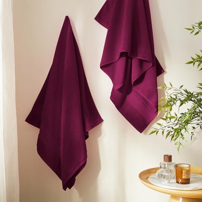 COZYART Bath Towel Set 6 PCS, Burgundy Luxury 100% Turkish Cotton 650GSM | Soft Absorbent Quick Dry, OEKO‑Tex 100 Cert. Zero Twist Ring Spun Cotton, Plush Fluffy, Breathable Hotel Quality Towels Set - color: Burgundy