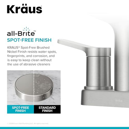 KRAUS Indy Centerset Bathroom Faucet in Spot-Free Brushed Nickel with 2 Handles, Pop Up Drain and Supply Lines, FUS-14102SFBN - color: Spot Free Brushed Nickel, style: Centerset