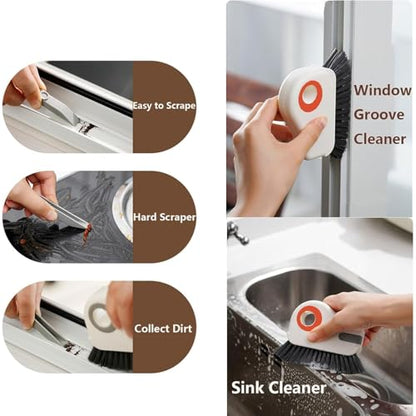 Window Track Cleaning Brush, 2-in-1 Grout Cleaning Tool with Handle & Stiff Bristles, Ideal for Sliding Door Tracks, Window Sills and Narrow Gaps