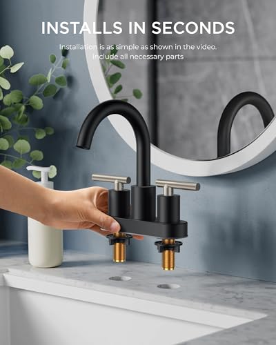 FORIOUS 4 Inch Centerset Bathroom Sink Faucet Black and Brushed Nickel | Brushed Nickel and Black bathroom faucet 4 In, RV Sink Faucet Bathroom with Pop Up Dain, 24" Water Hose, 1.2gpm Spare Aerator - color: Stainless Steel&Black, style: Classic