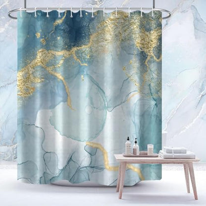 AWERT Teal Marble Shower Curtain for Bathroom Waterproof Quick-Drying Modern Abstract Shower Curtain Set with Hooks 60x72 Inch - color: Teal, size: 60"W x 72"L (Pack of 1)