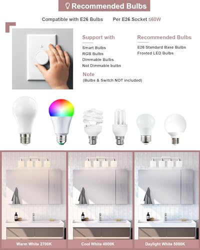 4-Light Bathroom Light Fixtures Over Mirror, Glass Shade & Anti-Rust Nickel Finished,Brushed Nickel Vanity Lights, Modern Bathroom Vanity Light, Bathroom Light for Small Space - color: Brushed Nickel-4 Light