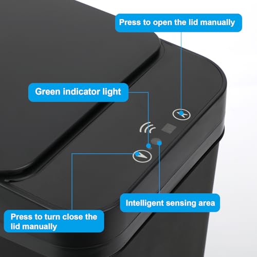 Bathroom Trash can,Smart Touchless Trash Can,Automatic Motion Sensor Trash Bin With Lid,2.4 Gallon Garbage Can, Kitchen, Bathroom, Office, Bedroom Trash can (Black) - color: Black
