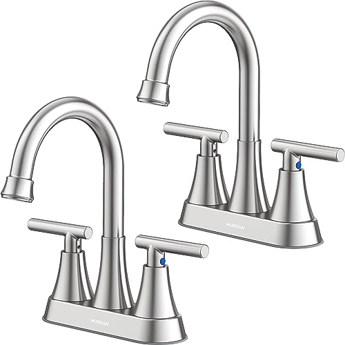 Bathroom Faucet, Hurran 4 inch Centerset 2-Handle Lead-Free, Brushed Nickel | Bathroom Sink Faucet with Pop-up Drain and Supply Lines, Stainless Steel Faucet for Vanity RV Restroom Laundry, 2 Pack - color: Brushed Nickel X 2