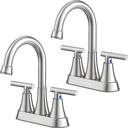 Bathroom Faucet, Hurran 4 inch Centerset 2-Handle Lead-Free, Brushed Nickel | Bathroom Sink Faucet with Pop-up Drain and Supply Lines, Stainless Steel Faucet for Vanity RV Restroom Laundry, 2 Pack - color: Brushed Nickel X 2