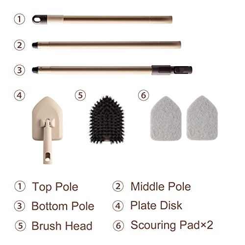 Eyliden Shower Scrubber with Long Handle, 2 Type Head, Tile Tub Scrub Brush | 49" Handle, 2 Different Function Cleaning - 1 Stiff Bristle + 2 Non-Scratch Pads, for Bathroom Grout Sink Glass Kitchen Floor