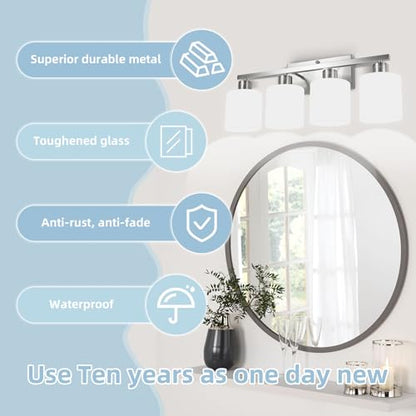 SILAMPDI 4-Light Bathroom Lighting Fixtures Over Mirror, Brushed Nickel Bathroom Vanity Light, Modern Rustproof Wall Sconce Lights, Milky White Frosted Glass Shades, E26 Base, Bulbs Not Included - color: Brushed Nickel-4Light