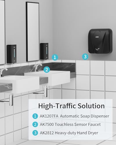 AIKE Automatic Foam Soap Dispenser 33.8oz for Bathroom,Matteblack AK1207FA | Rich Foam and Steel Finish,5-Level Adjustable and Key for Commercial(Battery Not Included),Screw Wall Mount for Space-Saving - color: Matteblack Stainless Steel