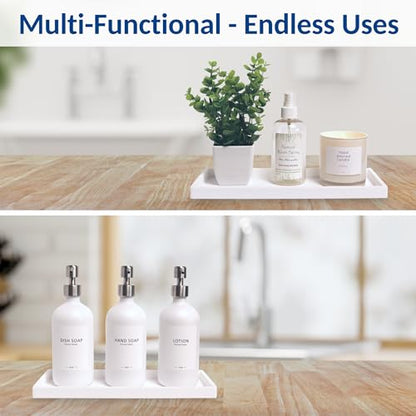 Silicone Countertop & Vanity Bathroom Tray – 2 PC 11.7" | Bathroom Tray Set, Bathroom Tray Countertop, Bathroom Counter Tray, Dish Soap Kitchen Tray & Bathroom Organizer Countertop - color: White, size: 2 PC Large - 11.7”