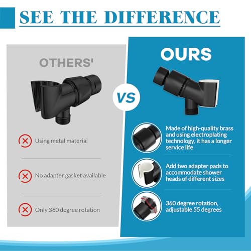 Adjustable Handheld Shower Head Holder Bracket Easy Wall Mount Shower Head Mount for Bathroom Hand Shower All Metal Adjustable Shower Bracket for Connecting Shower Arm and Shower Hose (Black) - color: Matte Black