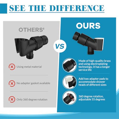 Adjustable Handheld Shower Head Holder Bracket Easy Wall Mount Shower Head Mount for Bathroom Hand Shower All Metal Adjustable Shower Bracket for Connecting Shower Arm and Shower Hose (Black) - color: Matte Black