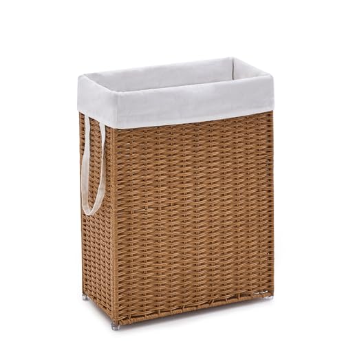 Slim Wicker Laundry Hamper, 55L Handwoven Rattan Basket with Handles, Narrow Laundry Basket with Removable Liner Bag & 2 Mesh Bags - color: Brown, size: 55L