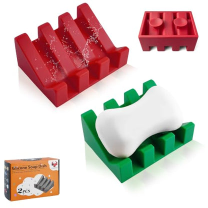 Soap Dish Holder for Shower with Suction Cup, Silicone Soap Holder & Saver Self-Draining Bar Soap Dish Keeps Soap Dry for Bathroom, Kitchen, Bathtub (Red+Deep Green,2-Pack) - color: Red+deep Green,2-pack