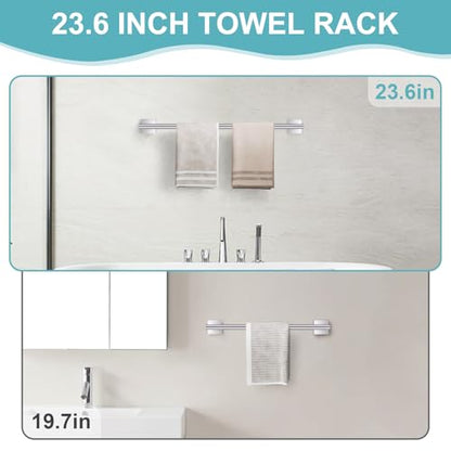 10 Pieces Brushed Nickel Towel Bar Set, Double Dase Toilet Paper Holder Bathroom Hardware Set, 23.6 Inch Stainless Steel Towel Rack for Bathroom Wall Mounted - color: Brushed Nickel, size: 10pieces B