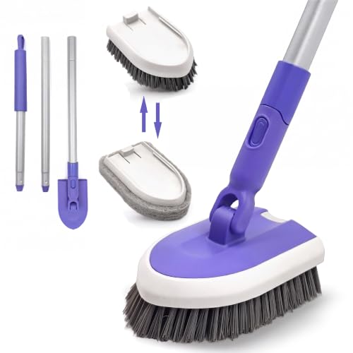 Tile Tub Scrubber Brush, Shower Scrubber Cleaning Brush with Long Handle | 2 Detachable Cleaning Heads, 180° Swivel Head for Cleaning Bathroom Kitchen Wall Tub Tile Shower