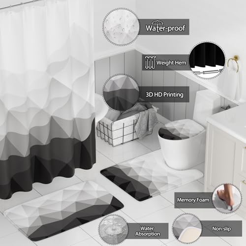 XLHOMO Bathroom Accessory Set - 26PC Bathroom Shower Curtain and Rug Set, Bathroom Accessories Set, Grey Bathroom Set with Trash Can, Toilet Brush, Qtip Holder & Soap Dispenser - style: Grey