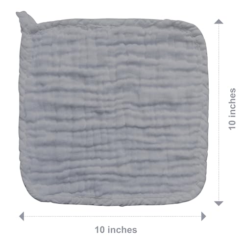 SWEET DOLPHIN 12 Pack Baby Muslin Washcloths - Soft Face Cloths for Newborn, Absorbent Bath Wash Cloths, Wipes, Burp Rag - Toddlers Essentials Stuff, Baby Registry as Shower -10"x10", Grey