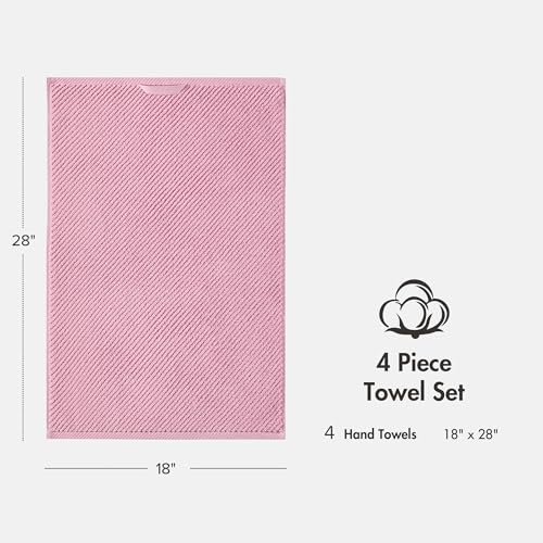 Madison Park 100% Zero Twist Cotton 4 Piece Bathroom Hand Towels, Pink | 18" x 28" Bath Hand Towels, 500 GSM Diagonal Ribbed, Soft, Quick Dry, Highly Absorbent, Durable, Modern, OEKO TEX - color: Pink, size: 4 Piece Hand Towel Set