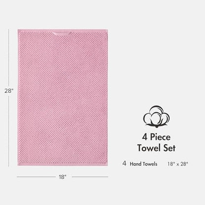 Madison Park 100% Zero Twist Cotton 4 Piece Bathroom Hand Towels, Pink | 18" x 28" Bath Hand Towels, 500 GSM Diagonal Ribbed, Soft, Quick Dry, Highly Absorbent, Durable, Modern, OEKO TEX - color: Pink, size: 4 Piece Hand Towel Set