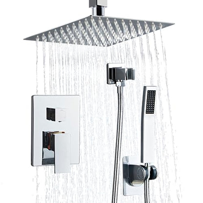 8 Inch Shower Faucet Set Ceiling Mount, High Pressure Rainfall Shower System, Square Rain Shower Head with Handheld Spray Combo, Ceiling Luxury Rainfall Shower Fixtures (L-Style) - color: Polish Chrome, style: 8 Inch-L Style