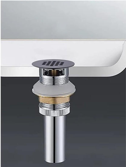 Vessel Sink Drain, Brass Sink Drain, 19 Holes Grid Drain Strainer Assembly with Overflow for Bathroom Sink, Matte Black, Not Pop Up Drain