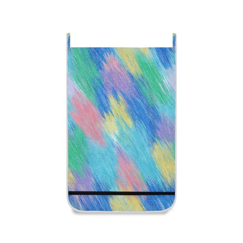 1PC Hanging Laundry Hamper Bag Over the Door Laundry Hamper Wall Hamper Large Dirty Clothes Hamper with Stainless Steel Hooks 29.5x20Inch Blue Stripe Pink Yellow Impression - color: Blue Stripe Pink Yellow Impression, size: 1 PC