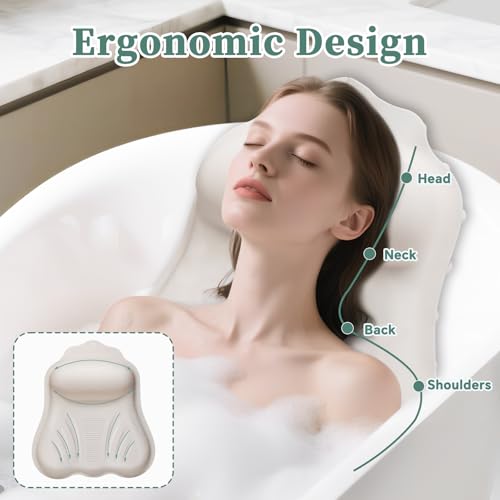 Luxury Silicone Bath Pillow for Tub, New Cloud-Soft 4D Air-Cushion Bathtub Pillow for Head and Neck & Back Support, Strong Suction Cups, Waterproof Quick-Dry Bathtub Headrest (White) - color: White