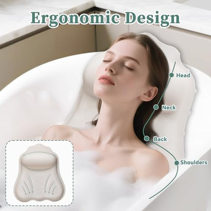 Luxury Silicone Bath Pillow for Tub, New Cloud-Soft 4D Air-Cushion Bathtub Pillow for Head and Neck & Back Support, Strong Suction Cups, Waterproof Quick-Dry Bathtub Headrest (White) - color: White