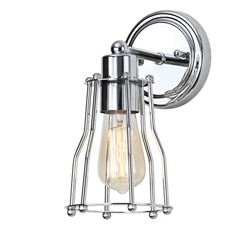 JONATHAN Y Evelyn 1-Light Metal Vanity Light 5.13", Chrome | Industrial Farmhouse Reversible Wall Sconce, Cage Shade, For Hallway, Bathroom Sconce for Mirror, LED Bulb Included - color: Chrome, size: 1 Bulb