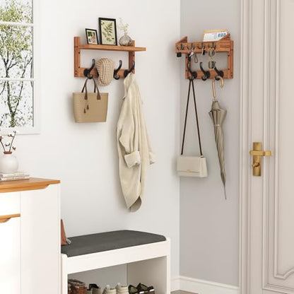 Evermagin 29" Coat Rack Wall Mount with Shelf & 11 Hooks, Entryway, Brown | Wooden Wall Mounted Coat and Key Rack with Hooks, Key Hanger with Mail Holder for Living Room, Mudroom, Bedroom - color: Brown, size: 29 inch