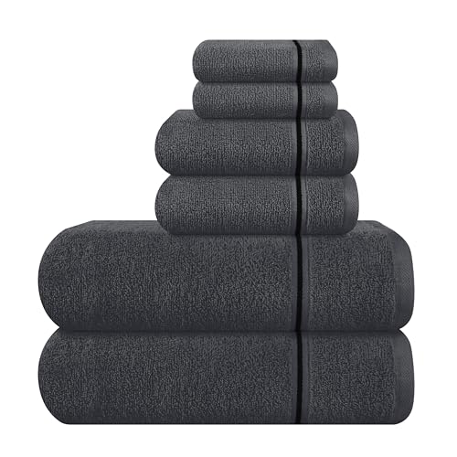 MyOwn Ultra Soft 6 Pack Cotton Towel Set, Contains 2 Bath Towels 28x55 inch, 2 Hand Towels 16x24 inch & 2 Wash Coths 12x12 inch, Ideal Everyday use, Compact & Lightweight - Charcoal Grey - color: Charcoal Grey, size: 6 Piece Set