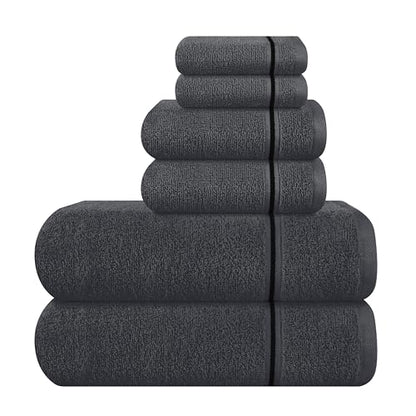 MyOwn Ultra Soft 6 Pack Cotton Towel Set, Contains 2 Bath Towels 28x55 inch, 2 Hand Towels 16x24 inch & 2 Wash Coths 12x12 inch, Ideal Everyday use, Compact & Lightweight - Charcoal Grey - color: Charcoal Grey, size: 6 Piece Set
