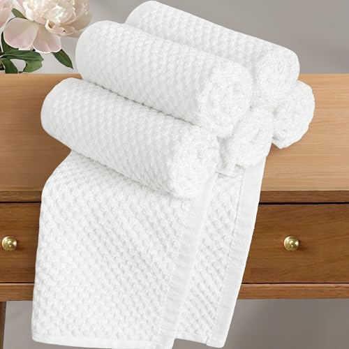 VOOVA & MOVAS Off-White Washcloths (6PC, 12"x12") - 100% Cotton | Thick | Quick Dry | Absorbent, Towels for Face, Fluffy Wash Cloths for Bathroom, Popcorn Weave Washcloths, Off-White - size: 6PC Washcloths (12"x12")