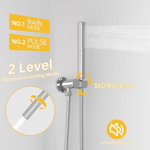 BESy Shower System with 10 Inch Round Rain Shower Head and Handheld Wall Mounted, High Pressure Rainfall Shower Faucet Fixture Combo Set with 2 in 1 Handheld Showerhead for Bathroom, Chrome - color: Chrome